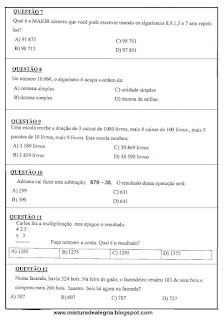 Avaliação de matemática para 5º ano