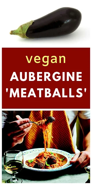 Rich meat-free 'meatballs' made with aubergine (eggplant), black olives and puy lentils. Served with spaghetti coated in a fresh tomato sauce #beanballs #veganmeatballs #meatballs #spaghetti #veganpasta #aubergine #eggplant #augerginemeatbals #eggplantmeatballs #olives