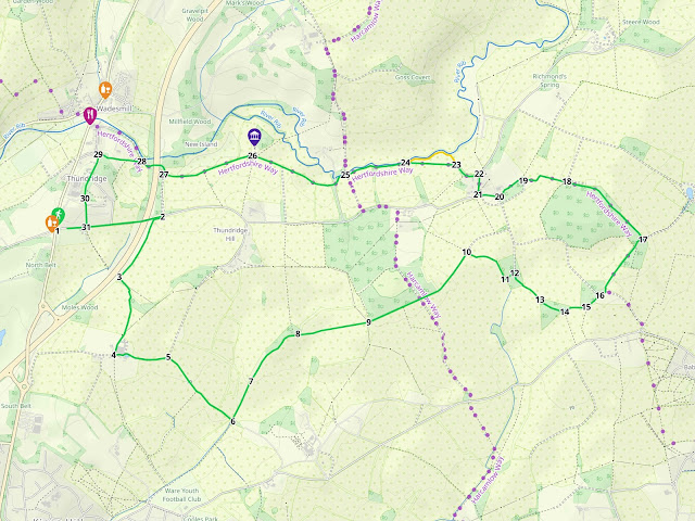 Map for Walk 257: Thundridge East Loop