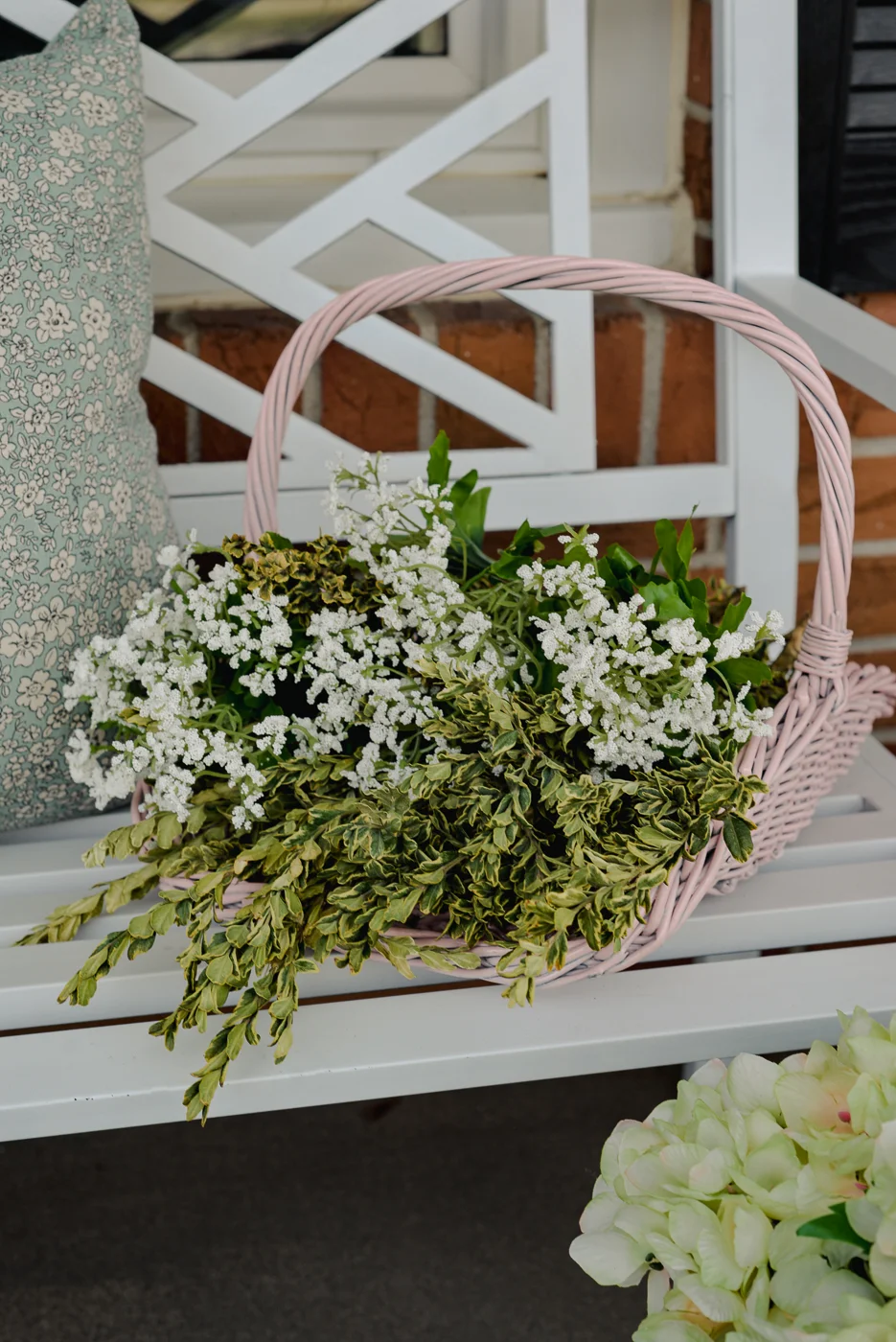 flower gathering basket, vintage pink harvest basket