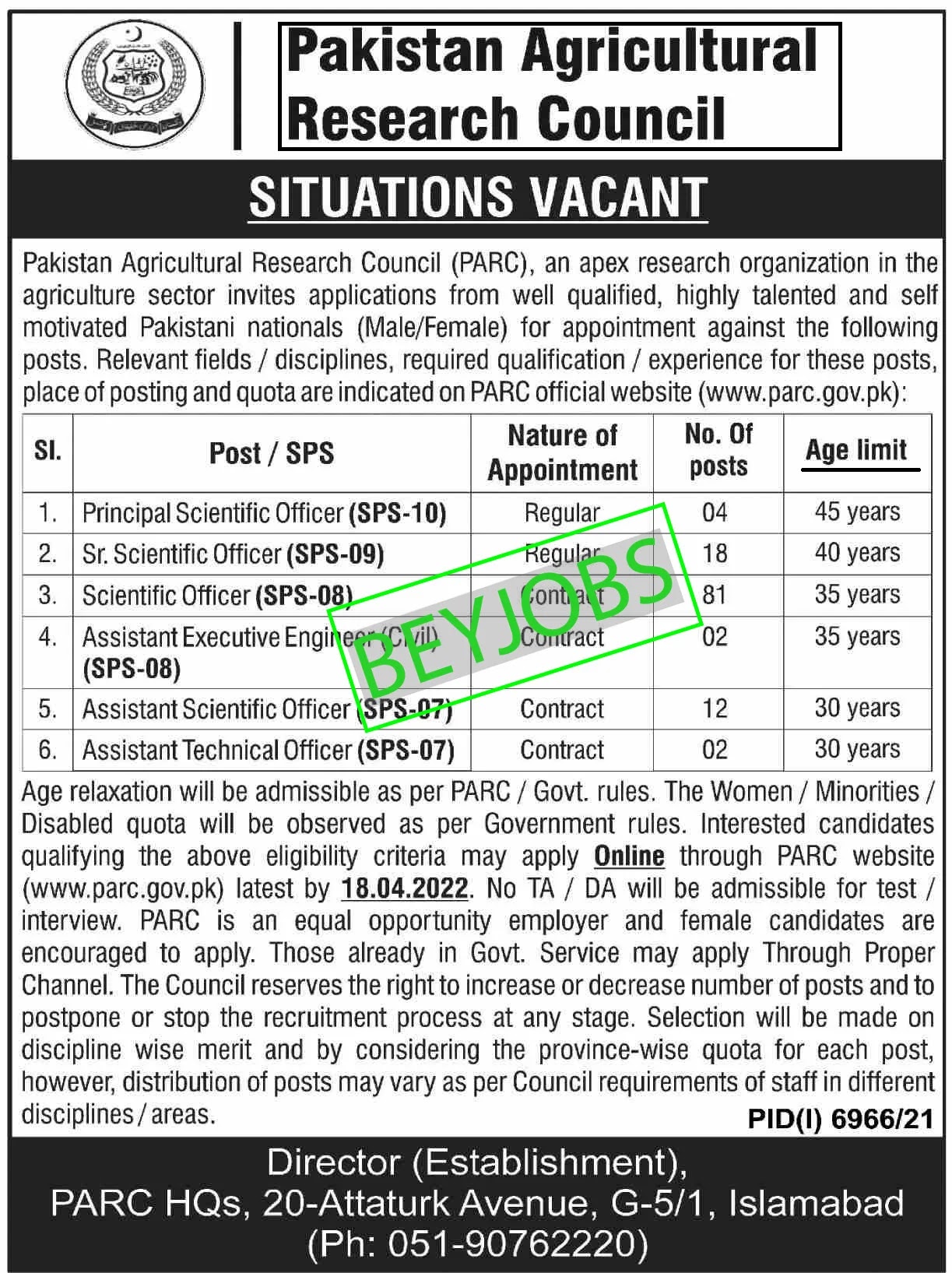 Latest Govt Jobs in Pakistan Agricultural Research Council PARC 2023