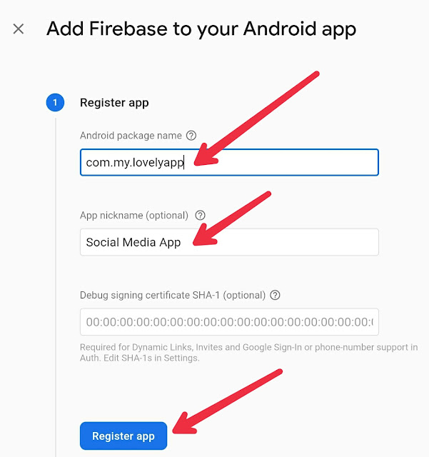 Register new app in firebase