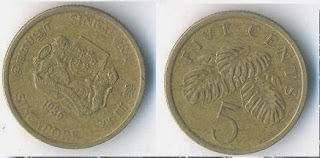 Singapore coin 5 cents 1986