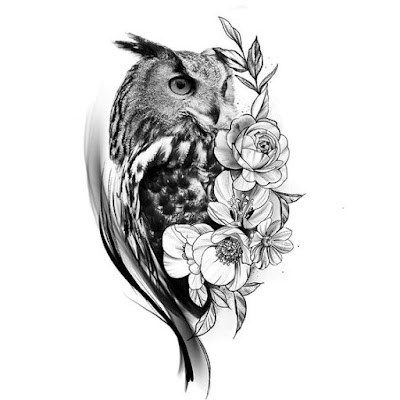 Owl-with-Flowers-Tattoo-Design