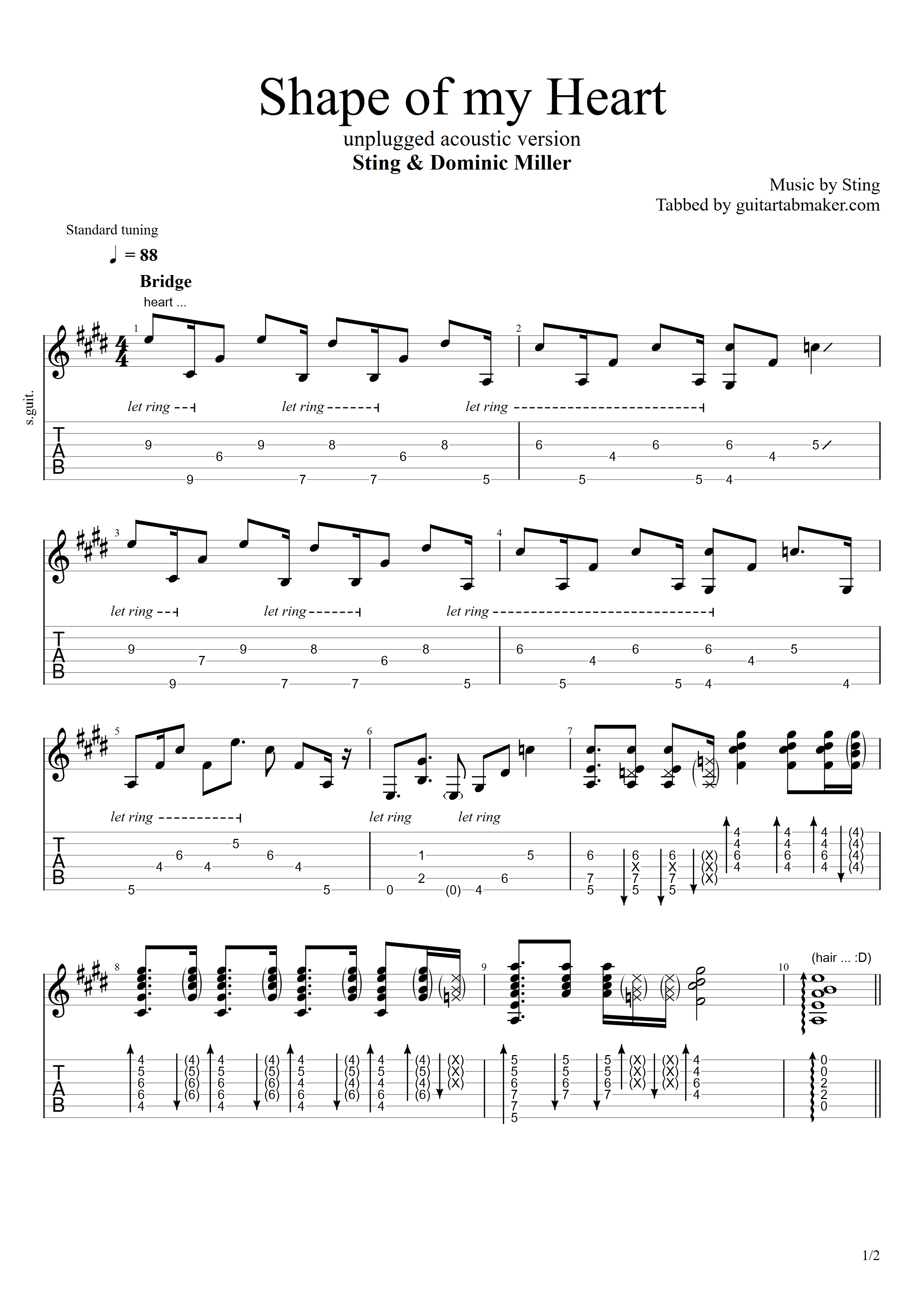 Shape of my Heart guitar TAB