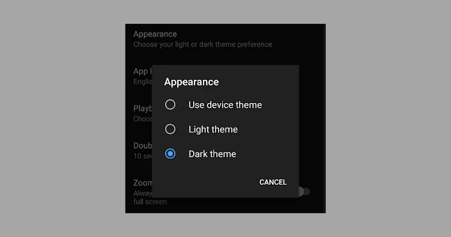 dark theme on youtube app