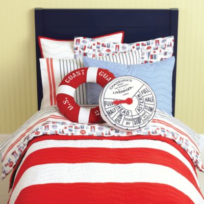   White Bedding on Nodical Nautical Bedding Features A Fresh Red And White Striped Quilt