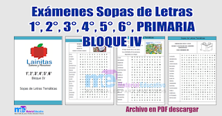 Exámenes sopas de letras Bloque IV primaria