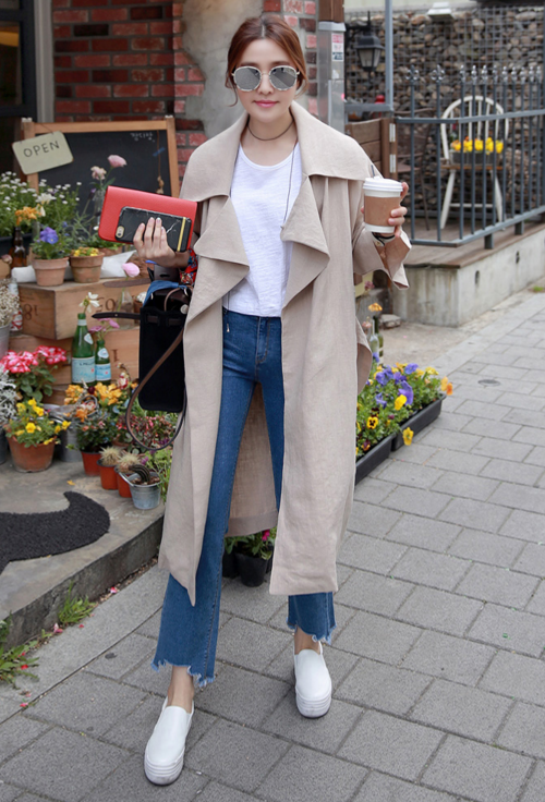 Wide Lapel Open Front Trench Coat