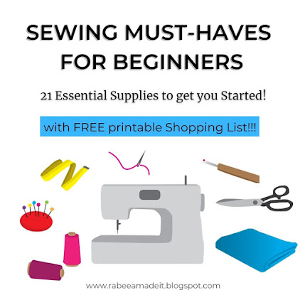sewing must haves for beginner, essential sewing supplies, tools to get started sewing, rabeeamadeit, free sewing musthaves shopping list, free printable, list of sewing tools and notions, 21 sewing stuff