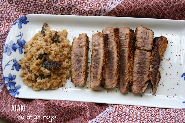 Tataki de atún rojo,arroz cremoso de manzana