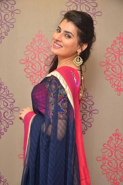 Archana in Bright Navy Blue Checks Saree