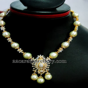 Pearl Beads Diamond Stars Necklace