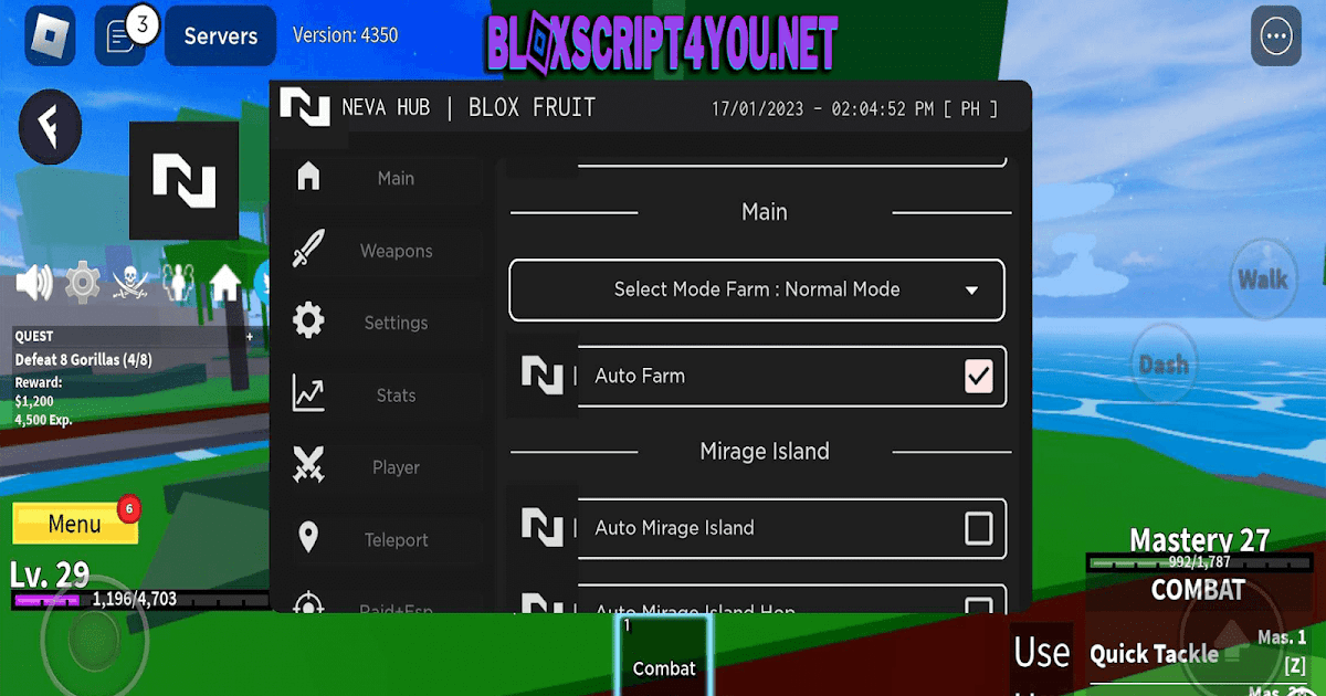 UPDATE ] BLOX FRUIT SCRIPT NO KEY, AUTO QUEST RACE V4, FIND MIRAGE ISLAND