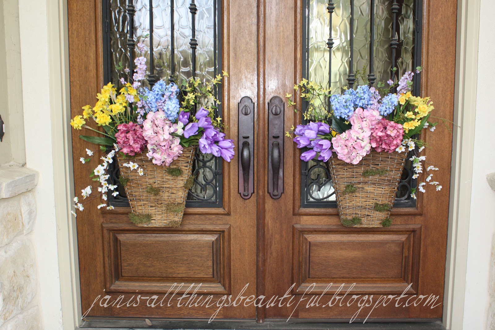 old garage door ideas Front Door Baskets with Flowers | 1600 x 1067