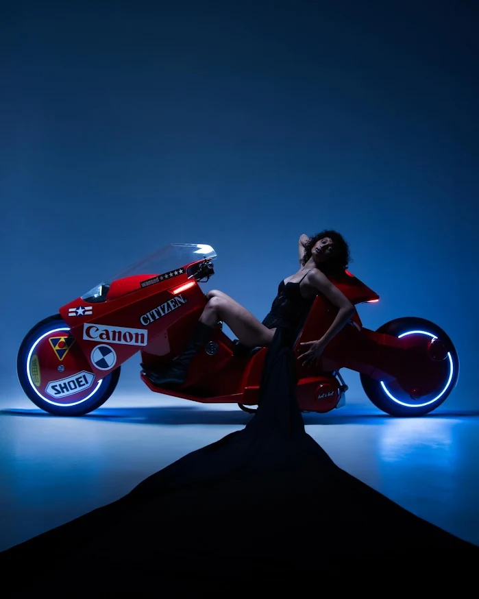 Mercenary Garage Custom Motorcycle Workshop 2024 Akira Kaneda Power Bike Replica with Fashion Model by Bel and Bel