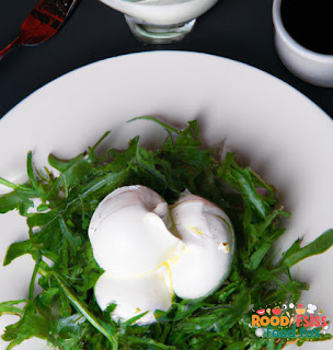 Burrata cheese on a bed of arugula