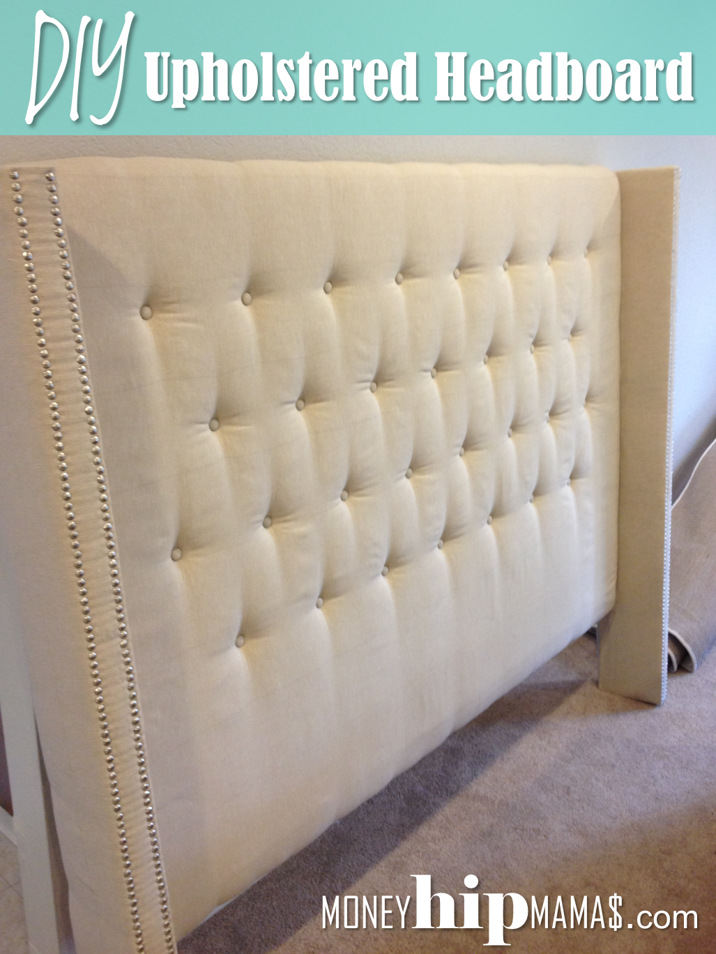 Nailhead DIY Headboard Lazy  Blogger:  Lisa the Upholstered headboard diy  with upholstered