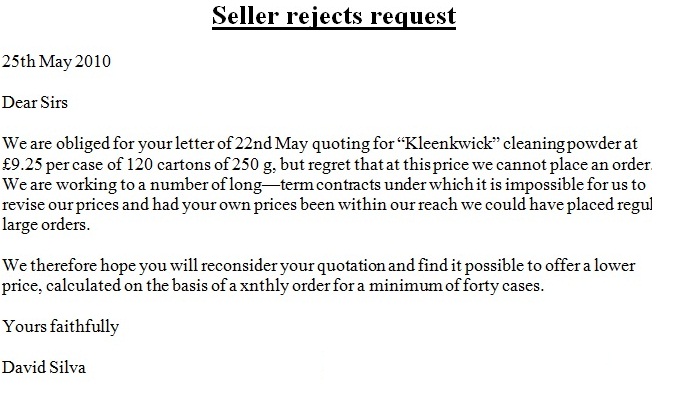 sample letter for revised price quotation