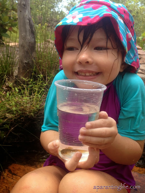 Little girl with fish in cup