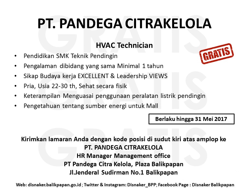 Lowongan Kerja Kota Balikpapan: Lowongan PT. PANDEGA 