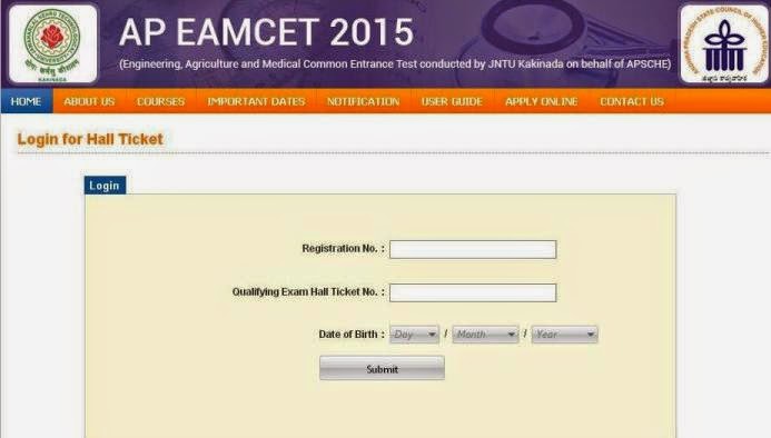 Hall ticket download for EAMCET 2015