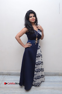 Telugu Actress Alekhya Stills in Blue Long Dress at Plus One ( 1) Audio Launch  0142.jpg