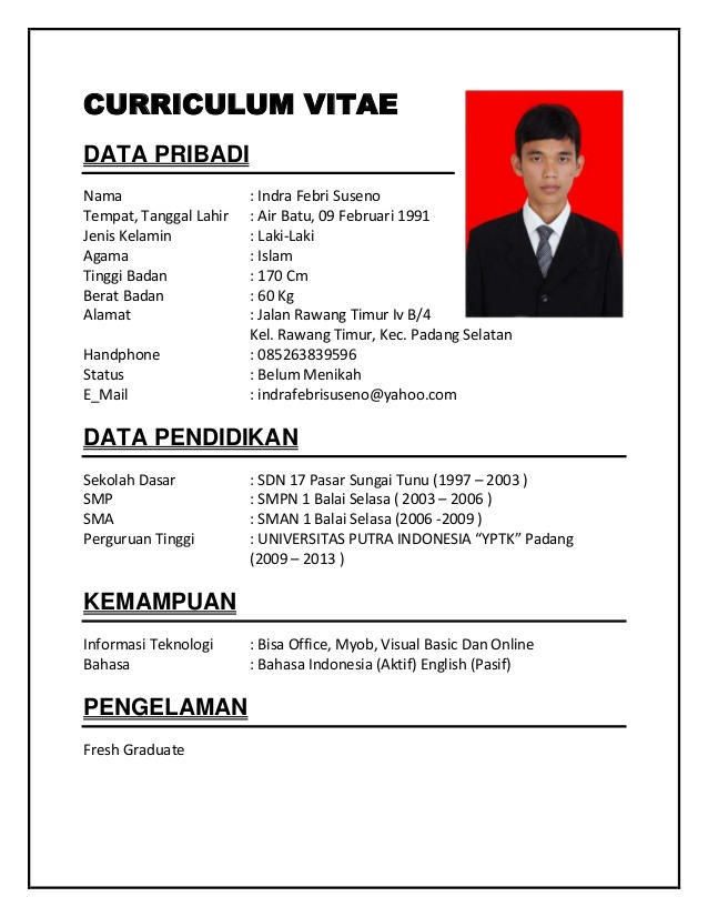 contoh cv lamaran kerja bahasa inggris Contoh curriculum vitae fresh