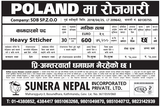 Jobs in Poland for Nepali, Salary Rs 76,200