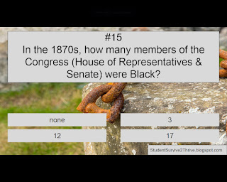 In the 1870s, how many members of the Congress (House of Representatives & Senate) were Black? Answer choices include: none, 3, 12, 17