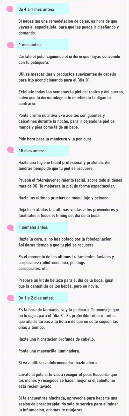 Cronograma de belleza para la novia. Parte 2