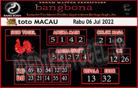 Prediksi Bangbona Toto Macau Rabu 06 Juli 2022