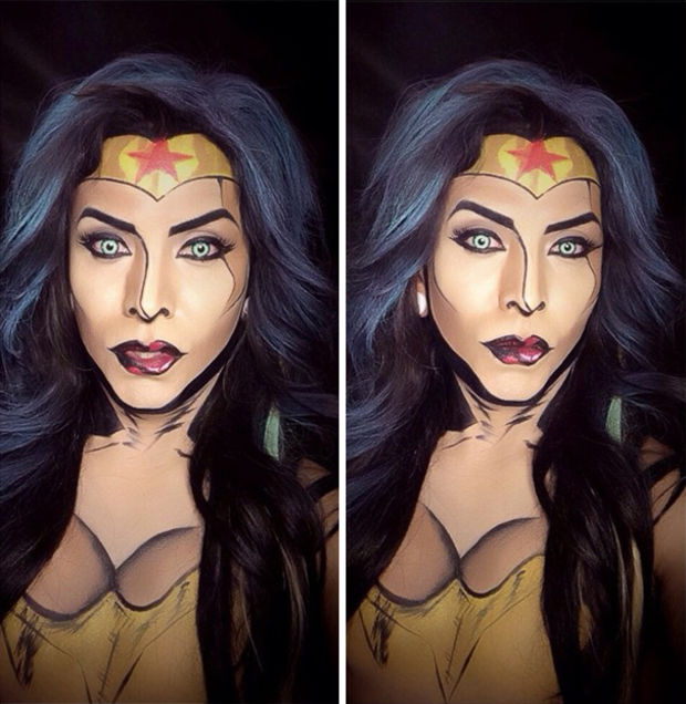 Artista usa maquiagem e body painting para se transformar nos mais diversos super heróis