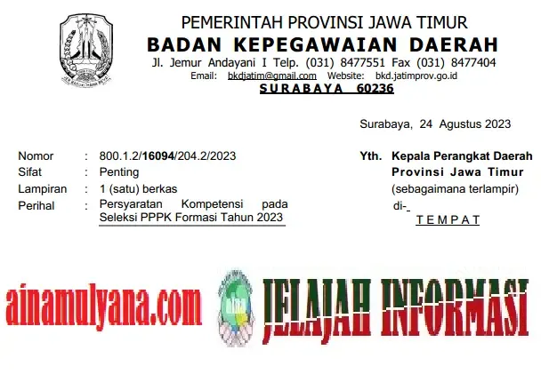 Link download Rincian Kebutuhan Formasi ASN PPPK Provinsi  Jawa Timur Tahun 2023 pdf
