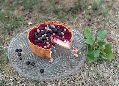 Cheesecake mit Marzipanboden und Jostabeeren