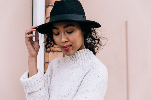 Pancake Stacker wearing J.Jill Sweater,  H&M hat, Grana silk slip dress, and OTK boots 