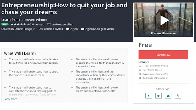 [100% Free] Entrepreneurship:How to quit your job and chase your dreams