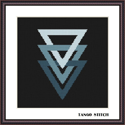 Blue triangles abstract cross stitch pattern