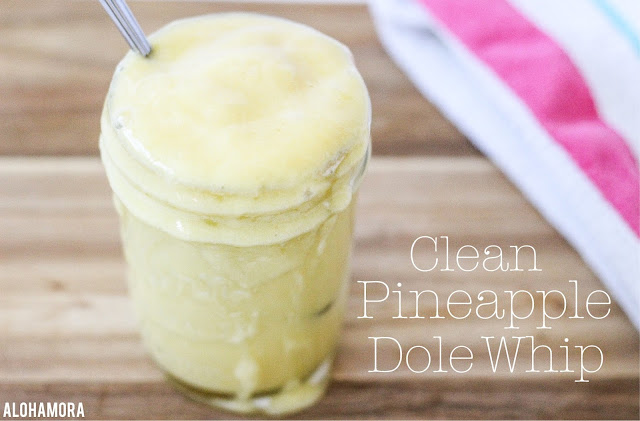 Clean aka Healthy Pineapple Dole Whip make this healthy dessert, with no processed sugar, in 5 minutes and remind yourself of Disneyland or Disney World.  Delicious. Yummy. Healthy eats. Gluten Free. Dairy Free. Alohamora Open a Book alohamoraopenabook www.alohamoraopenabook.blogspot.com