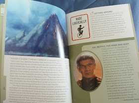 Das Bild zeigt einen Blick in das Buch, Zeichnungen zeigen einen Vulkan, ein vulkanisches Hinweisschild mit Einrad und Botschafter Sarek