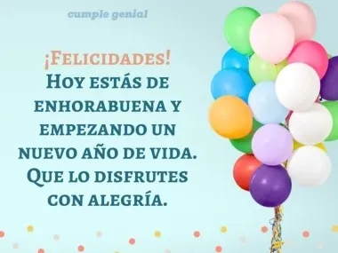 Tarjeta de cumpleaños con globos de colores y el texto "¡Feliz cumpleaños! Que tengas un día maravilloso lleno de alegría y amor"