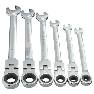 Spanner Wrench Garage Metric Tool Flexible Pivoting Head Ratchet Combination Set