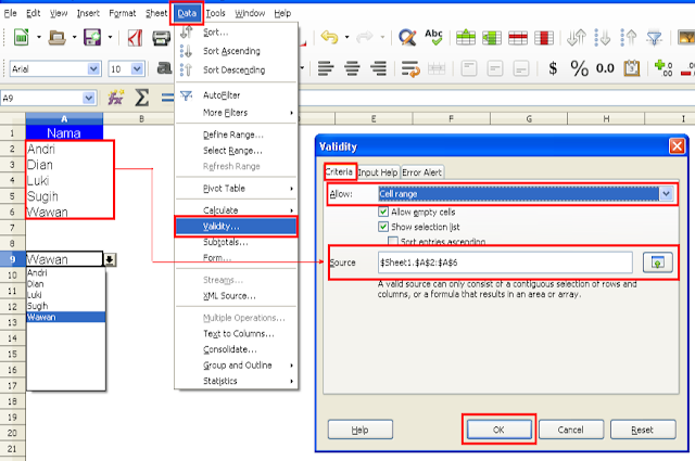 make a dropdown list on Openoffice and libreoffice calc