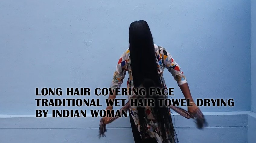 Long-Hair-Covering-Face-Traditional-Wet-Hair-Towel-Drying-By-Indian-Woman