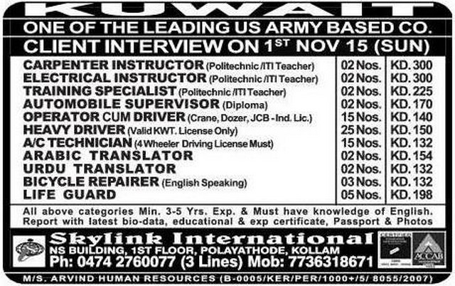 US Army based co Jobs for Kuwait