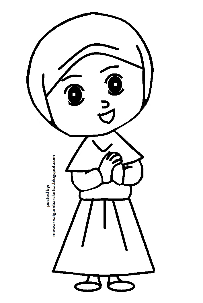 Gambar Mewarnai Gambar Sketsa Kartun Anak Muslimah 48 