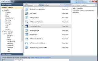 Adding a new Console Application Project named “DiscoveryProxy” (Visual Basic)