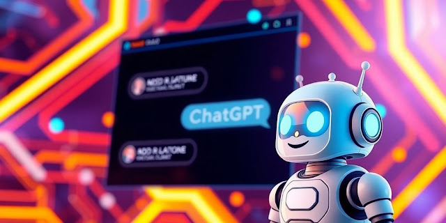 Futuristic chatbot interface with a friendly robot character.