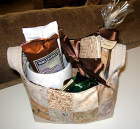 fabric basket filled with goodies