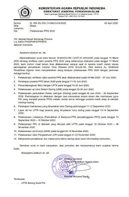 Surat Edaran pelaksanaan ppg 2020